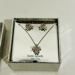 NEW in Box Kate Spade Gleaming Gardenia Cluster Studs & Pendant Set Clear Silver